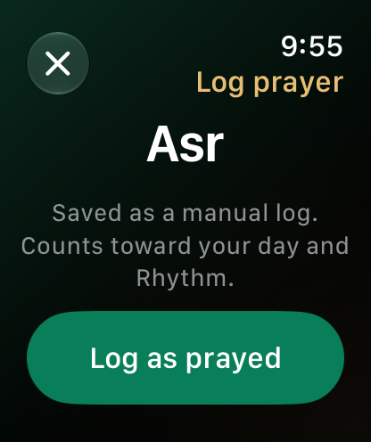 Manual prayer log: the real Rak’ah app screen