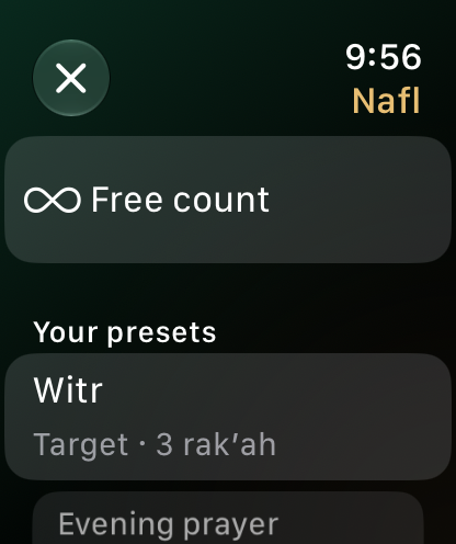 Nafl & personal targets: the real Rak’ah app screen